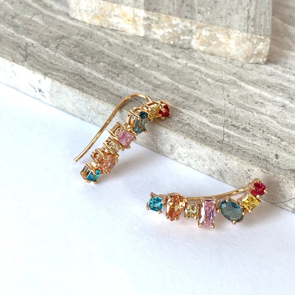 NEW~ Anthropologie Rainbow Stone Crawler Earrings - Picture 8 of 12